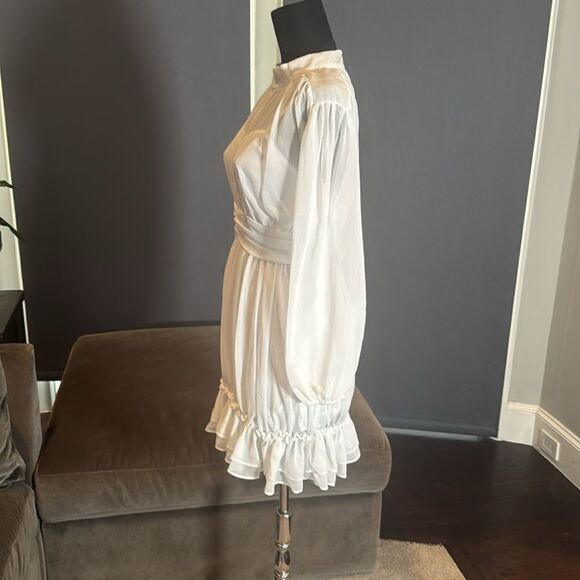 Women’s White Chiffon Long Sleeve Dress Halter Neck Ruffle Hem Size M - Picture 6 of 14